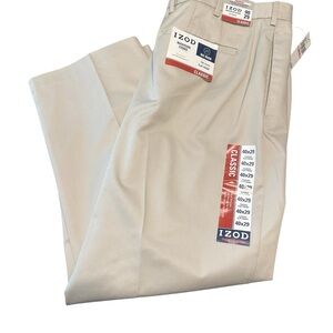 IZOD Pants Men Madison Chino Size 40x29 Expandable Waist Pleated NEW